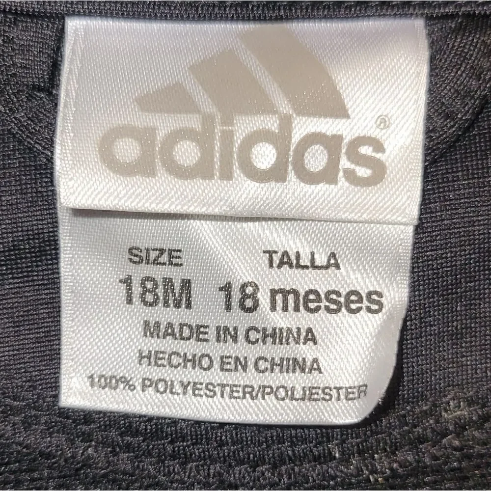 NWT Adidas Long Sleeve Black Zipper Zip Up Jacket 18M